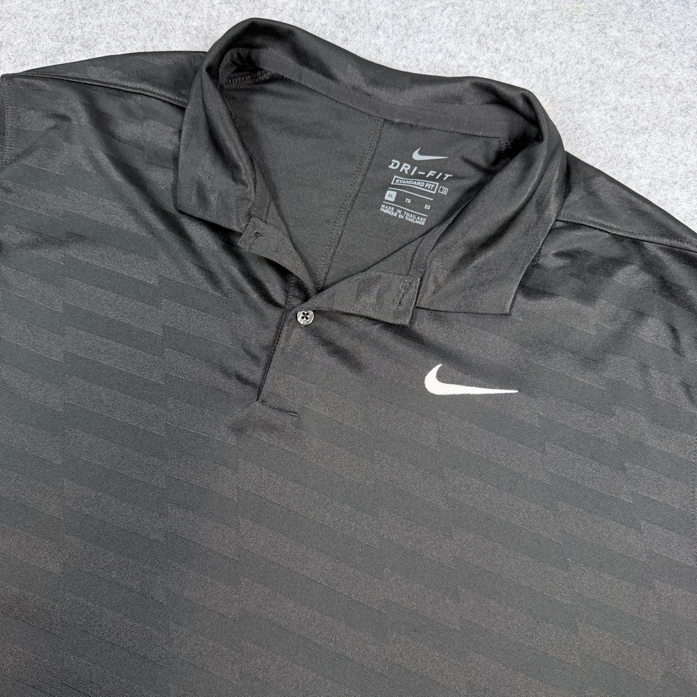 Nike Mens Polo Shirt XL Black Dri-FIT Standard Fit Geometric Print Short Sleeve